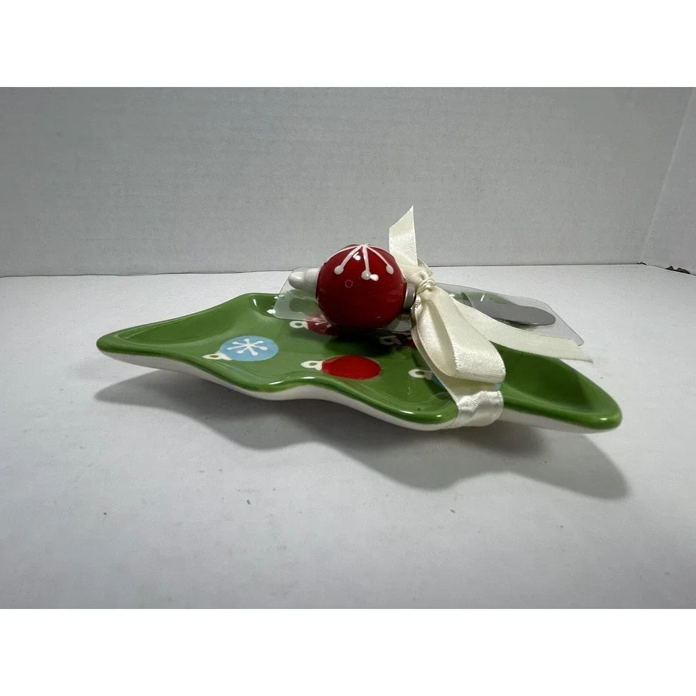 Hallmark‎ Christmas Tree snack plate with knife 7